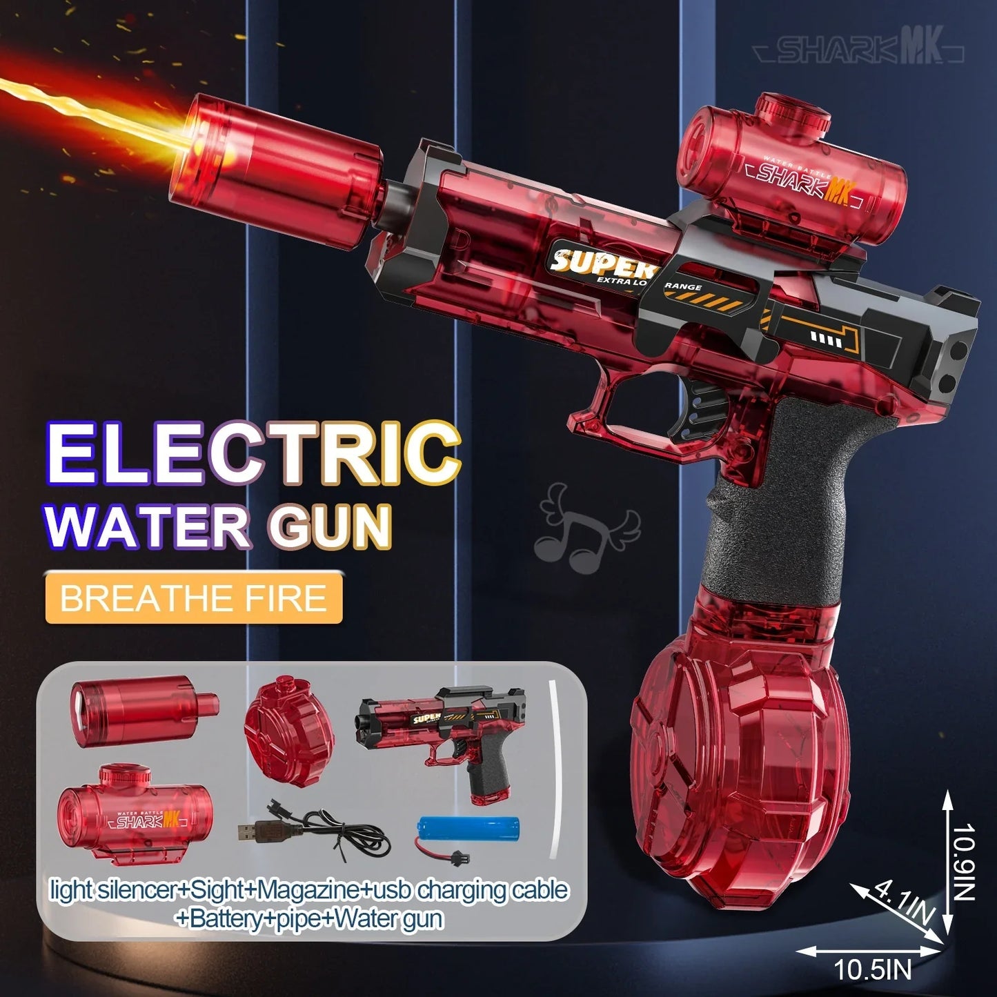 LED Electric Water Gun for Kids | Automatic Rechargeable Shooting Toy | Powerful Water Blaster with Recoil & Lights - Kidohop