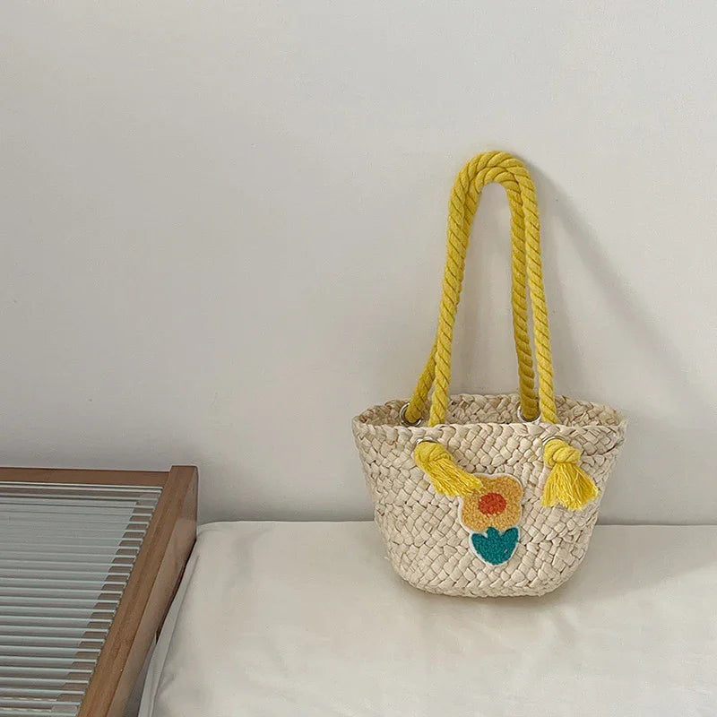 Children's Straw Handmade Knitted Messenger Bag - Kidohop
