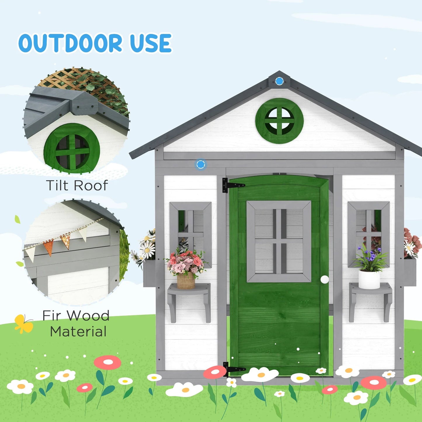 Wooden Kids Playhouse with Planter Boxes – Convertible Outdoor DIY House / Chicken Coop - Kidohop