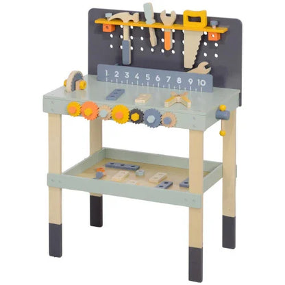 Qaba Kids Wooden Tool Bench | 49-Piece Pretend Play Workbench | Construction Tool Set for Toddlers Ages 3-6 | Light Blue - Kidohop