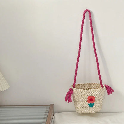 Children's Straw Handmade Knitted Messenger Bag - Kidohop