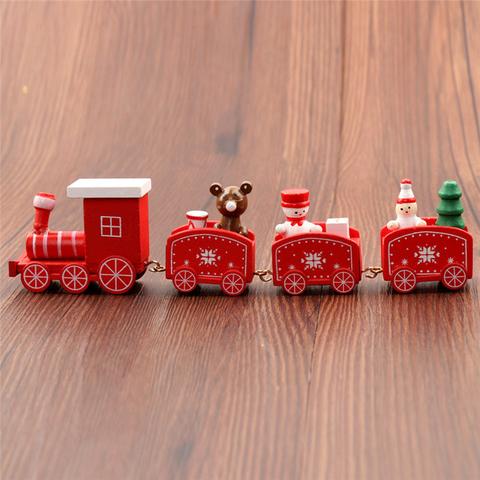 4pcs Mini Wooden Christmas Train Toys