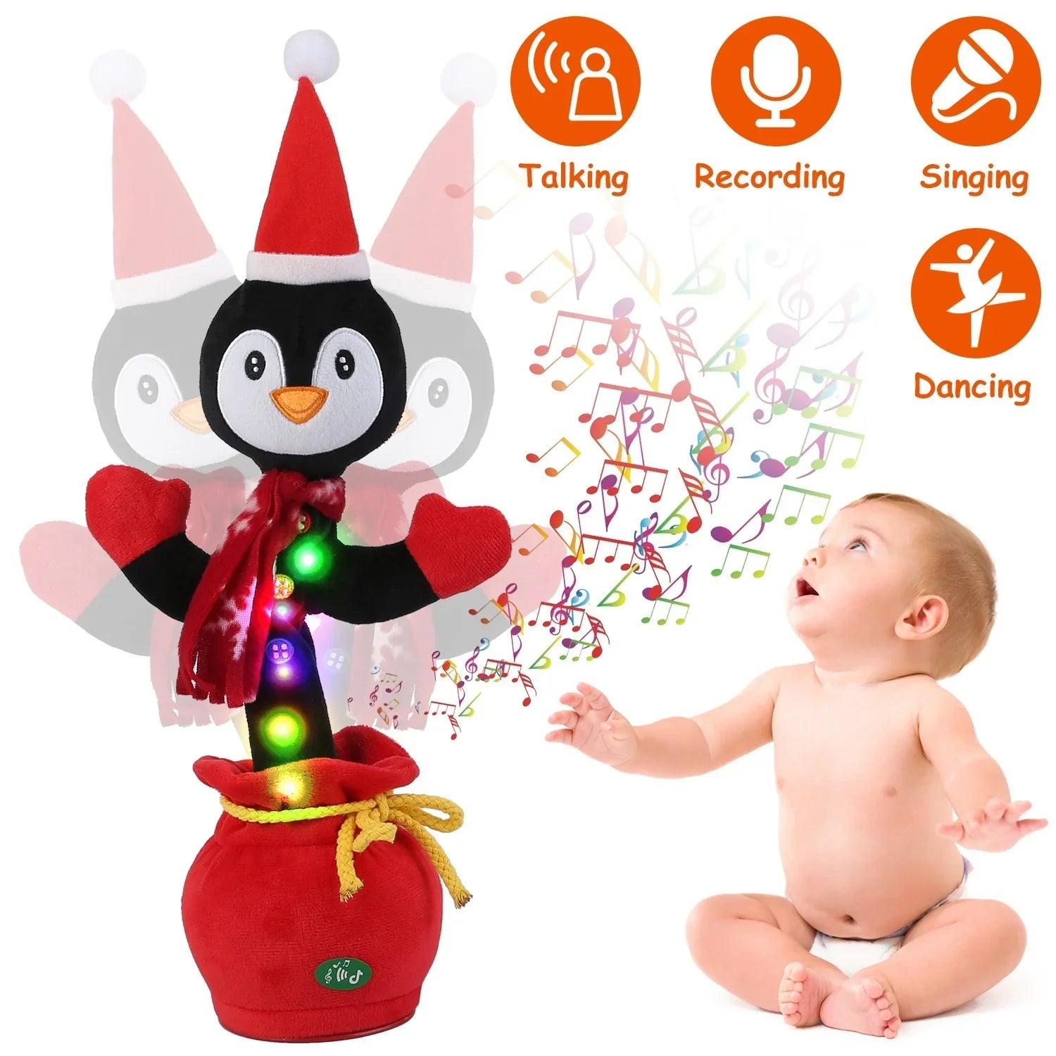 Penguin or Elk Kids Electric Dancing Toy – Singing, Recording & Repeating Christmas Plush with Lights and Music - Kidohop