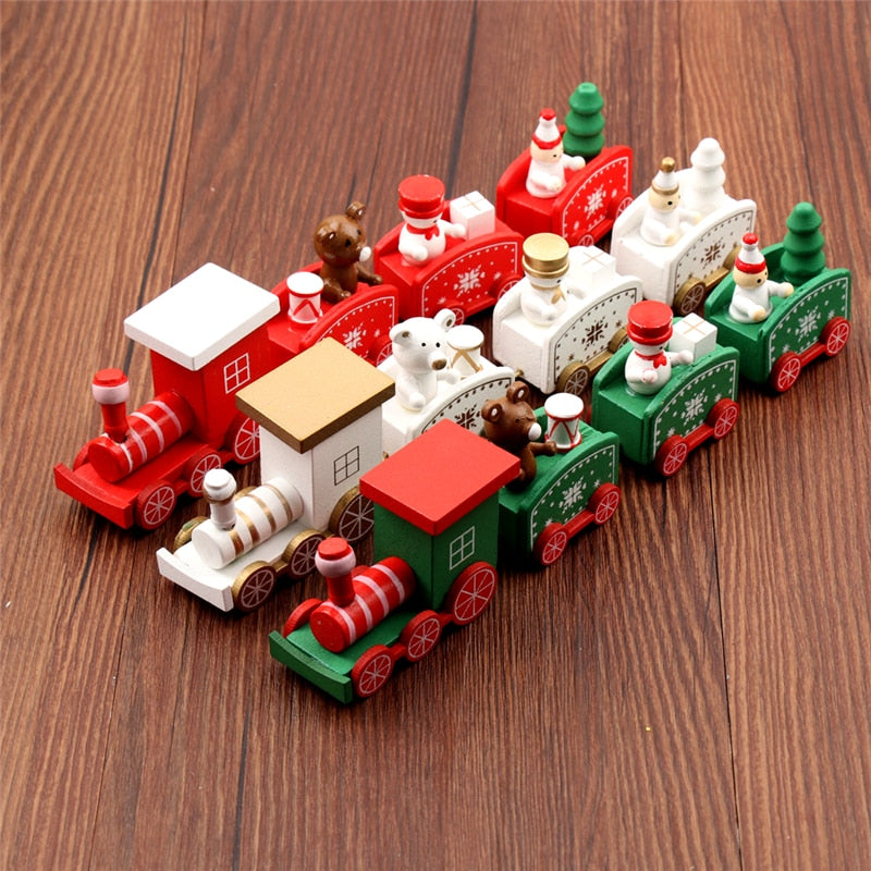 4pcs Mini Wooden Christmas Train Toys