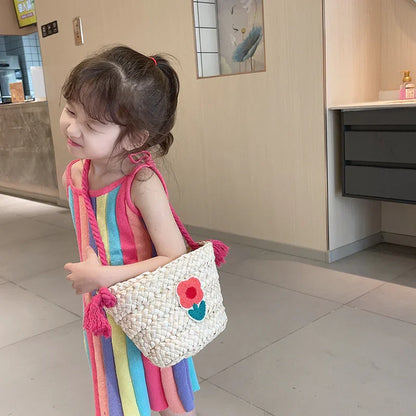 Children's Straw Handmade Knitted Messenger Bag - Kidohop