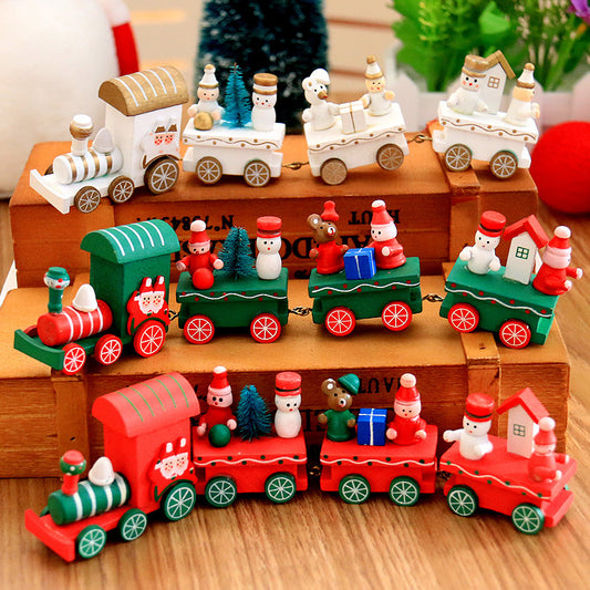 4pcs Mini Wooden Christmas Train Toys