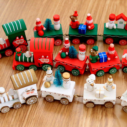 4pcs Mini Wooden Christmas Train Toys