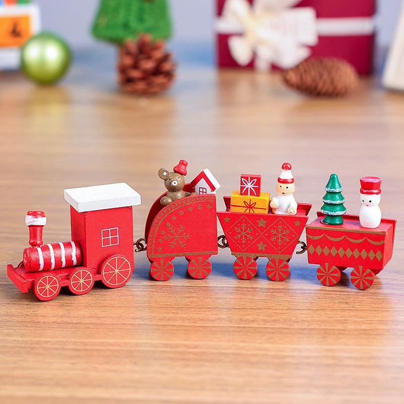 4pcs Mini Wooden Christmas Train Toys