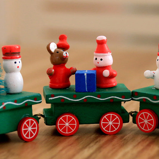 4pcs Mini Wooden Christmas Train Toys