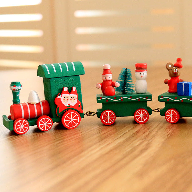 4pcs Mini Wooden Christmas Train Toys