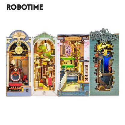 Robotime Rolife Book Nook Series | Stories in Books DIY Wooden Miniature House Kit | 4 Styles Creative 3D Puzzle Book Shelf Decor - Kidohop