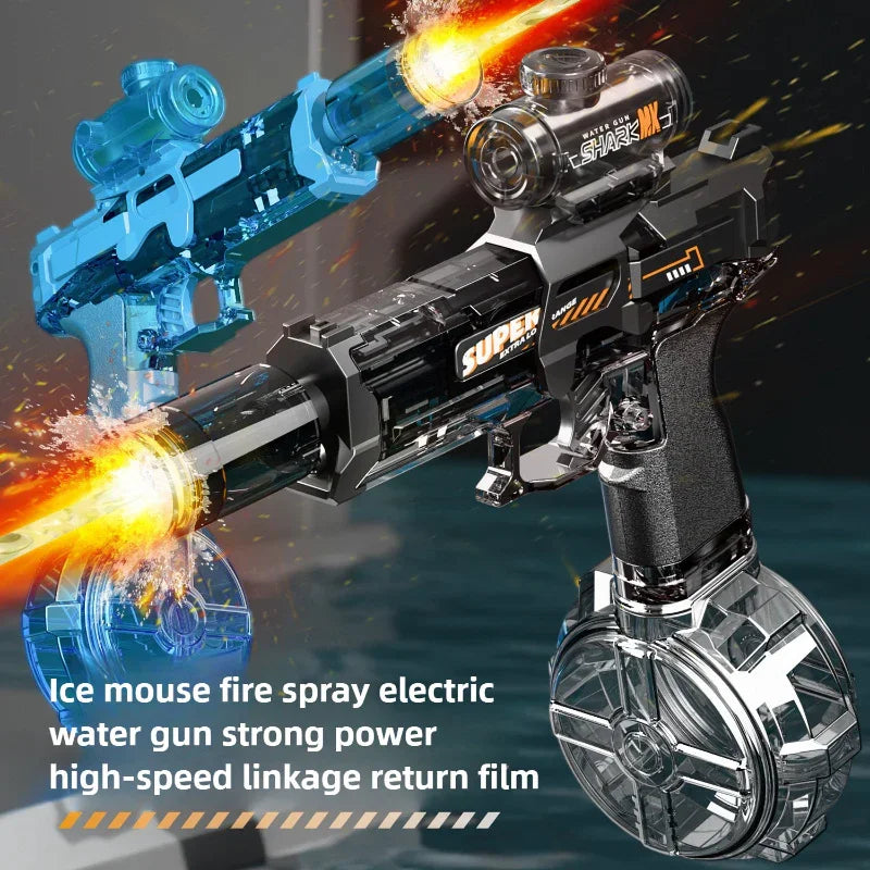 LED Electric Water Gun for Kids | Automatic Rechargeable Shooting Toy | Powerful Water Blaster with Recoil & Lights - Kidohop