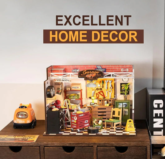 ROBOTIME DIY Miniature House Kit | Garage Workshop with Light | Wooden Dollhouse Model Building Kit for Adults & Kids | Perfect Holiday Gift - Kidohop