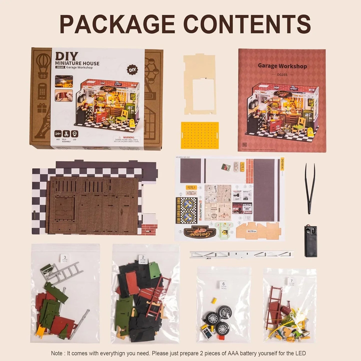 ROBOTIME DIY Miniature House Kit | Garage Workshop with Light | Wooden Dollhouse Model Building Kit for Adults & Kids | Perfect Holiday Gift - Kidohop