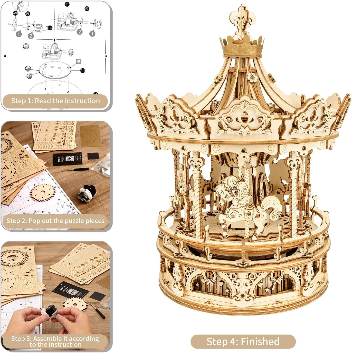 Romantic Carousel – DIY 3D Wooden Puzzle & Music Box