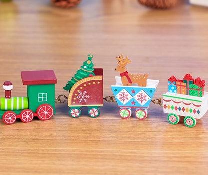 4pcs Mini Wooden Christmas Train Toys