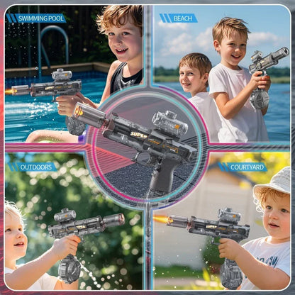 LED Electric Water Gun for Kids | Automatic Rechargeable Shooting Toy | Powerful Water Blaster with Recoil & Lights - Kidohop