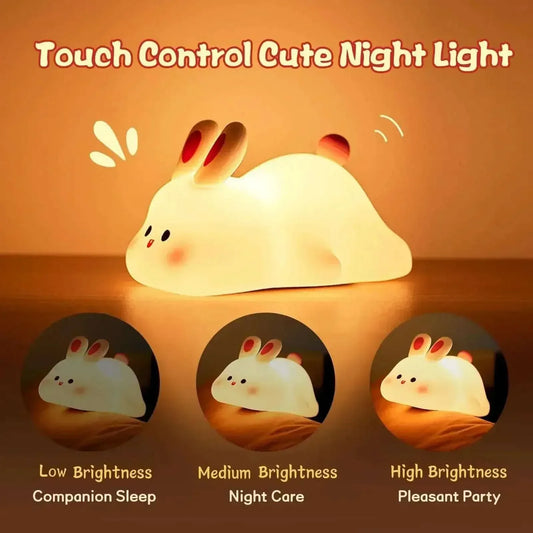 Cute LED Rabbit Night Light – Touch Sensor Silicone Kids Bedside Lamp - Kidohop