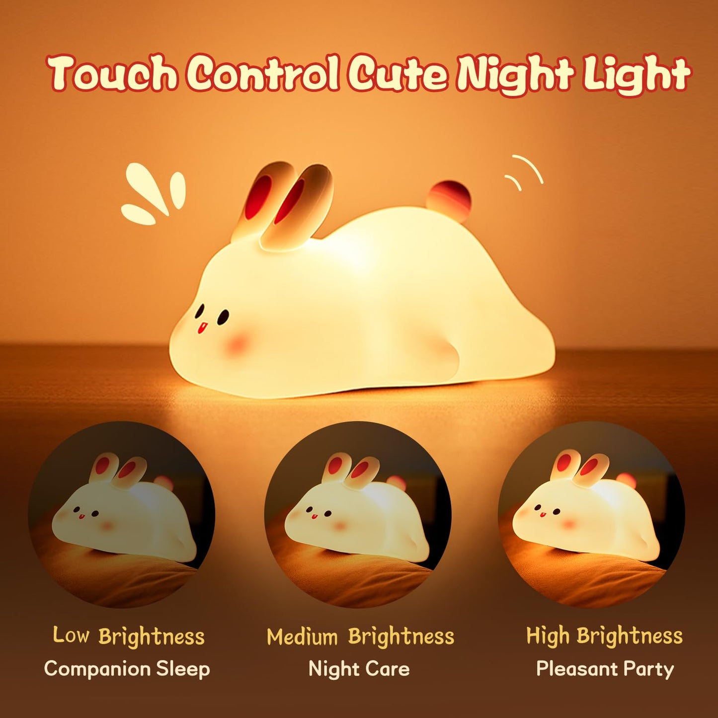 Cute LED Rabbit Night Light – Touch Sensor Silicone Kids Bedside Lamp