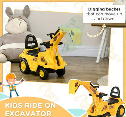 3-in-1 Ride-On Excavator, Digger Scooter & Pulling Cart for Kids - Kidohop