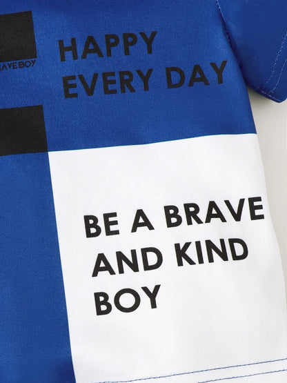 Children's Letter Round Neck Top and Denim Shorts Set - Kidohop