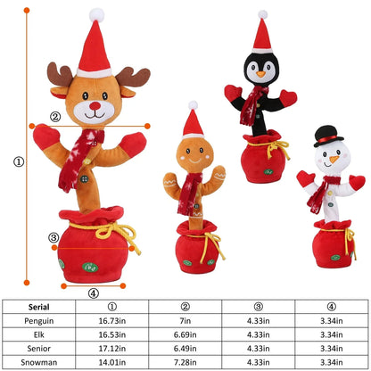 Penguin or Elk Kids Electric Dancing Toy – Singing, Recording & Repeating Christmas Plush with Lights and Music - Kidohop