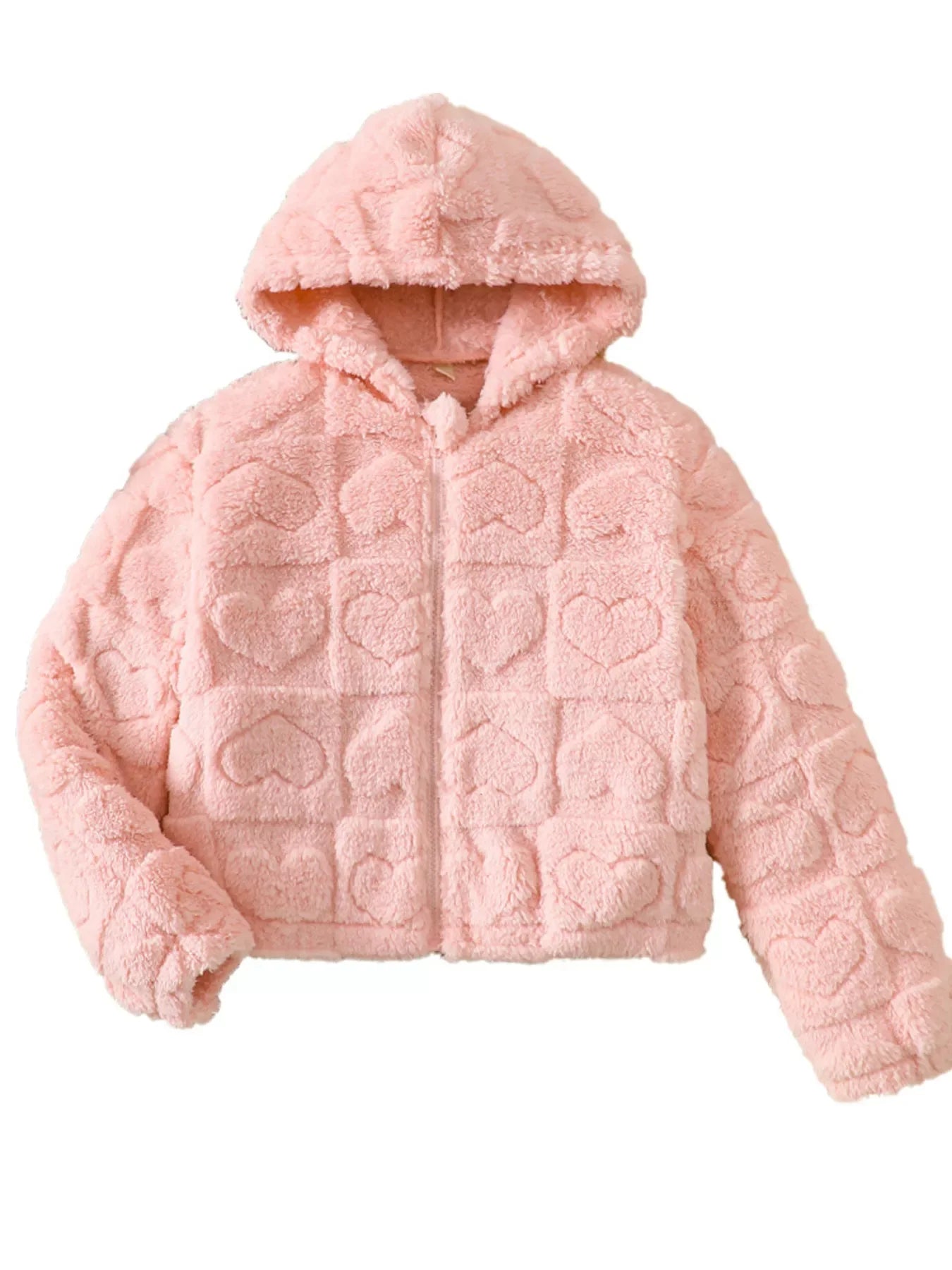 Children's Heart Pattern Fuzzy Hooded Outerwear - Kidohop