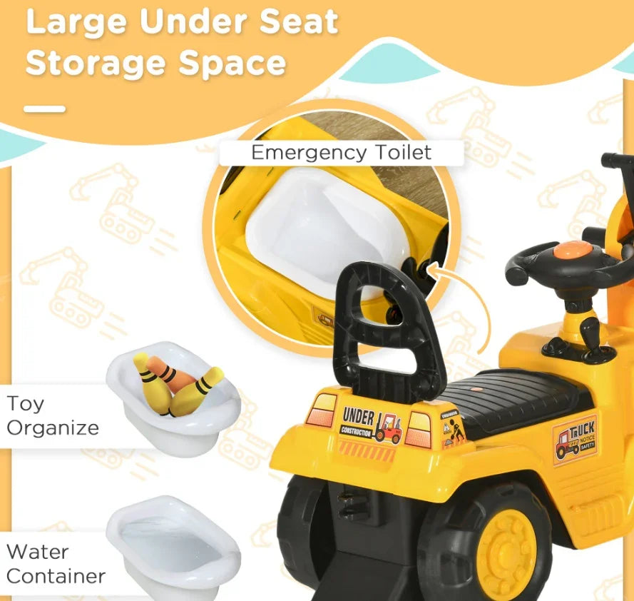 3-in-1 Ride-On Excavator, Digger Scooter & Pulling Cart for Kids - Kidohop