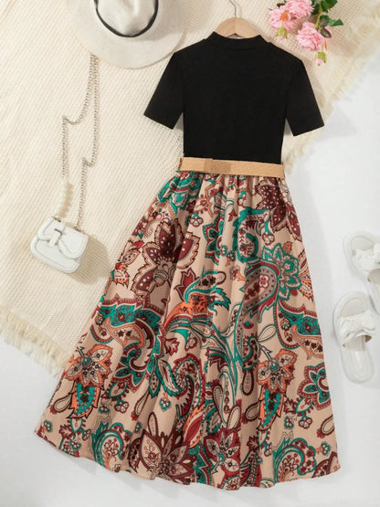 Children's Printed Short Sleeve Dress - Kidohop