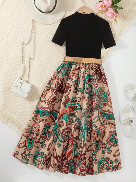 Children's Printed Short Sleeve Dress - Kidohop