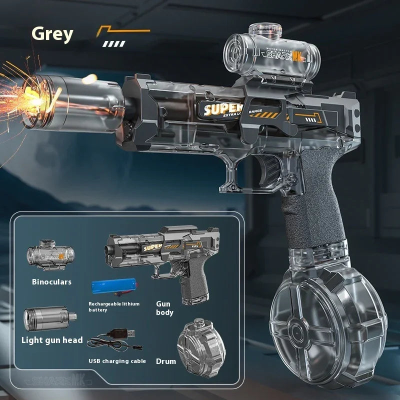 LED Electric Water Gun for Kids | Automatic Rechargeable Shooting Toy | Powerful Water Blaster with Recoil & Lights - Kidohop