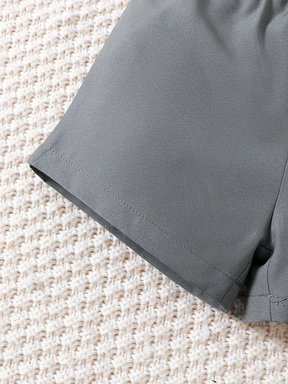 Baby Boys Dinosaur Plaid 3-Piece Outfit Set – Hat, Button-Up Shirt & Shorts - Kidohop