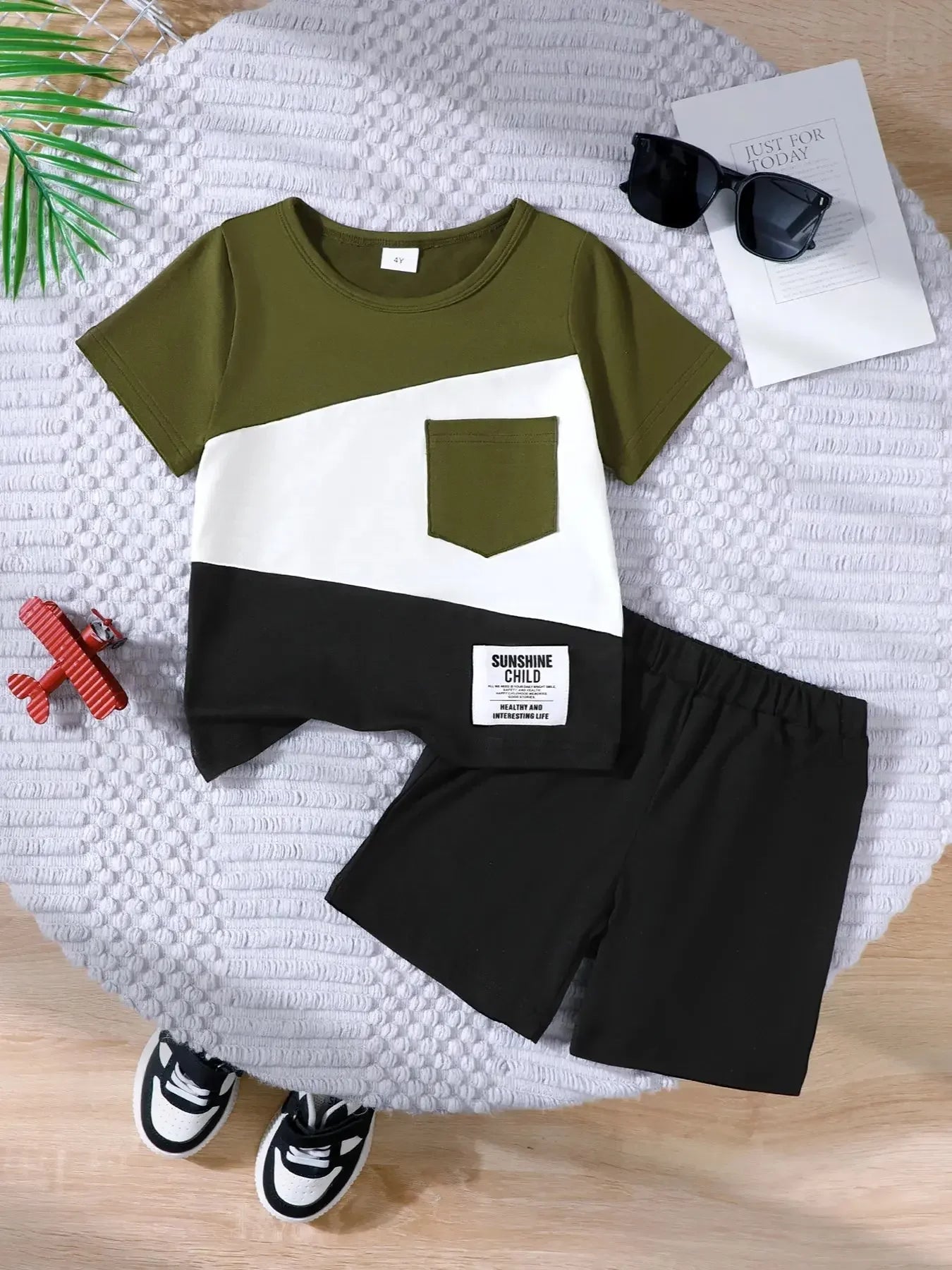 Kids Color Block Short Sleeve Top and Shorts Set – Two-Piece Summer Outfit for Boys &amp; Girls - Kidohop