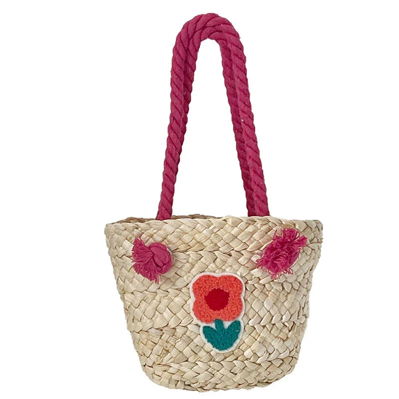 Children's Straw Handmade Knitted Messenger Bag - Kidohop