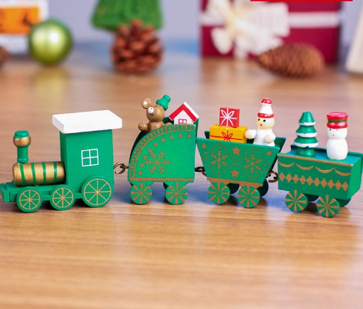 4pcs Mini Wooden Christmas Train Toys