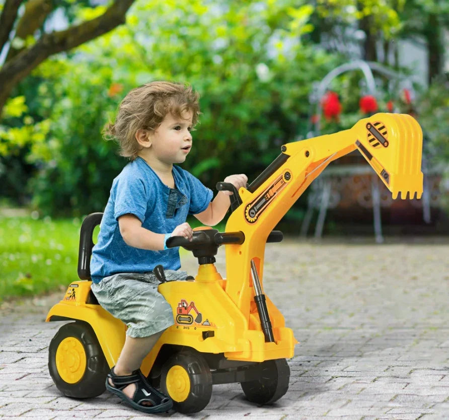 3-in-1 Ride-On Excavator, Digger Scooter & Pulling Cart for Kids - Kidohop