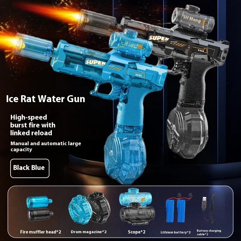 LED Electric Water Gun for Kids | Automatic Rechargeable Shooting Toy | Powerful Water Blaster with Recoil & Lights - Kidohop