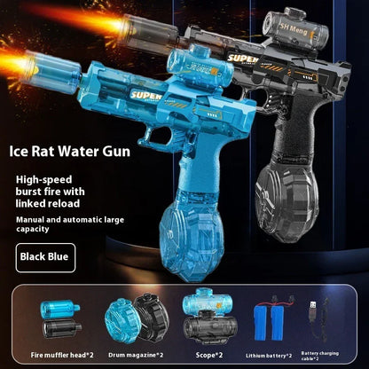 LED Electric Water Gun for Kids | Automatic Rechargeable Shooting Toy | Powerful Water Blaster with Recoil & Lights - Kidohop