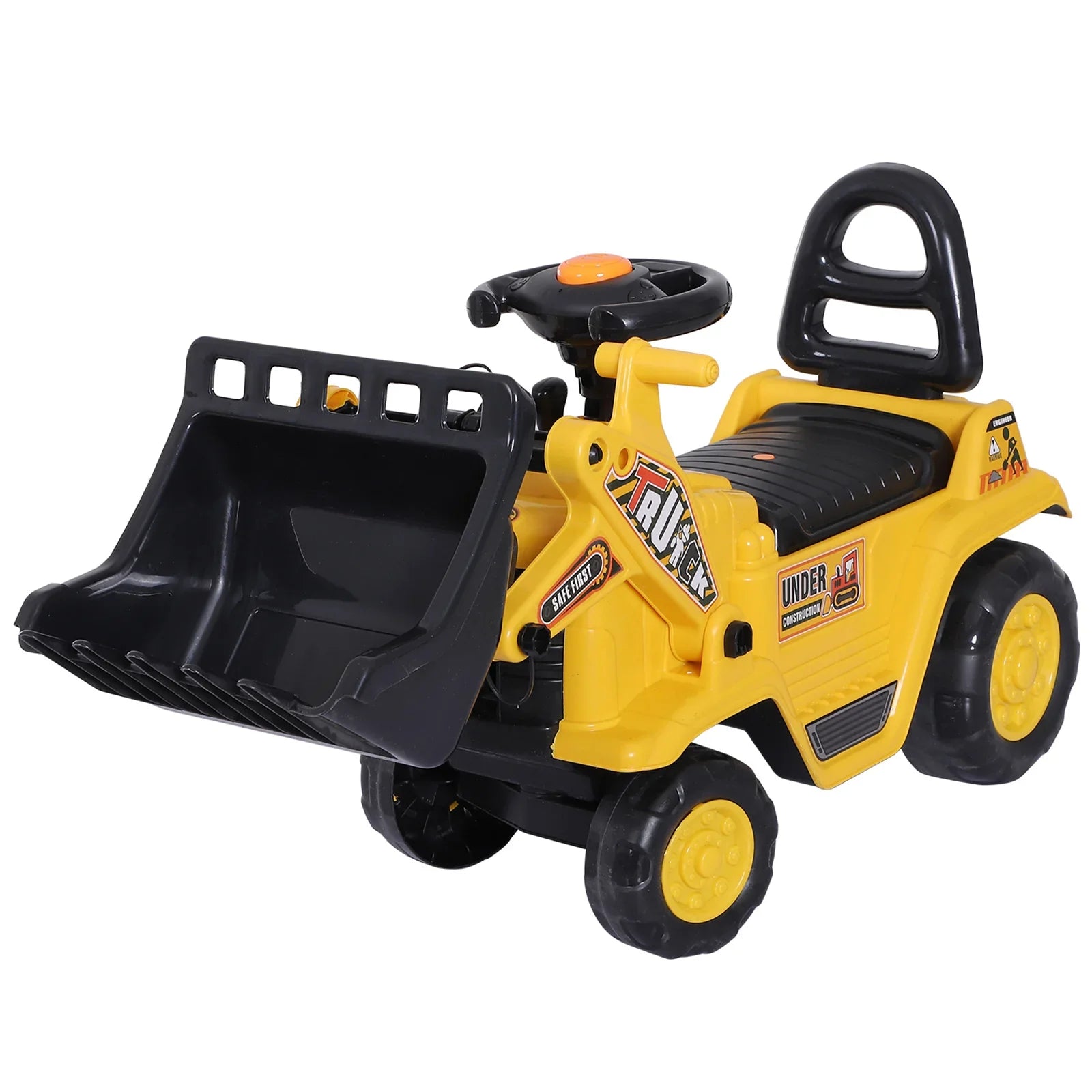 Kids Ride-On Excavator Toy – Yellow Pull Cart Bulldozer with Bucket - Kidohop