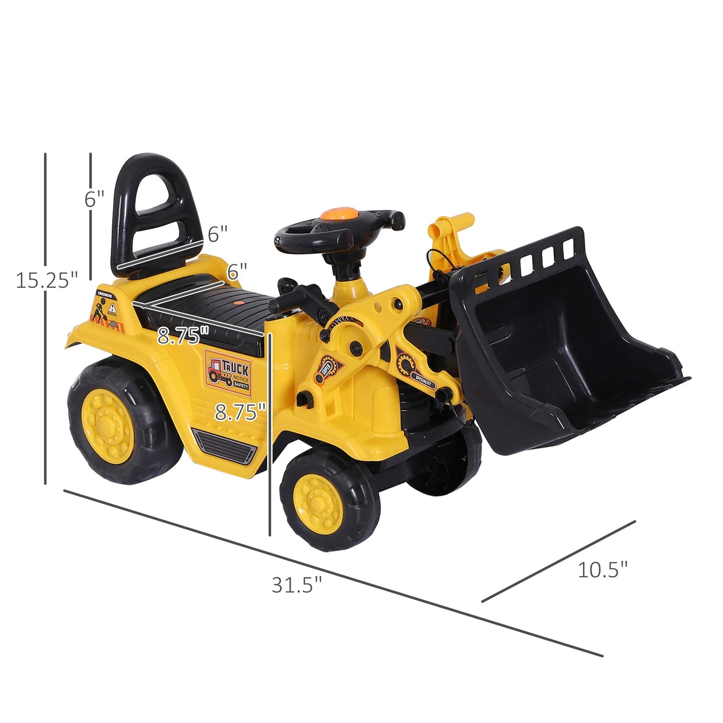 Kids Ride-On Excavator Toy – Yellow Pull Cart Bulldozer with Bucket - Kidohop