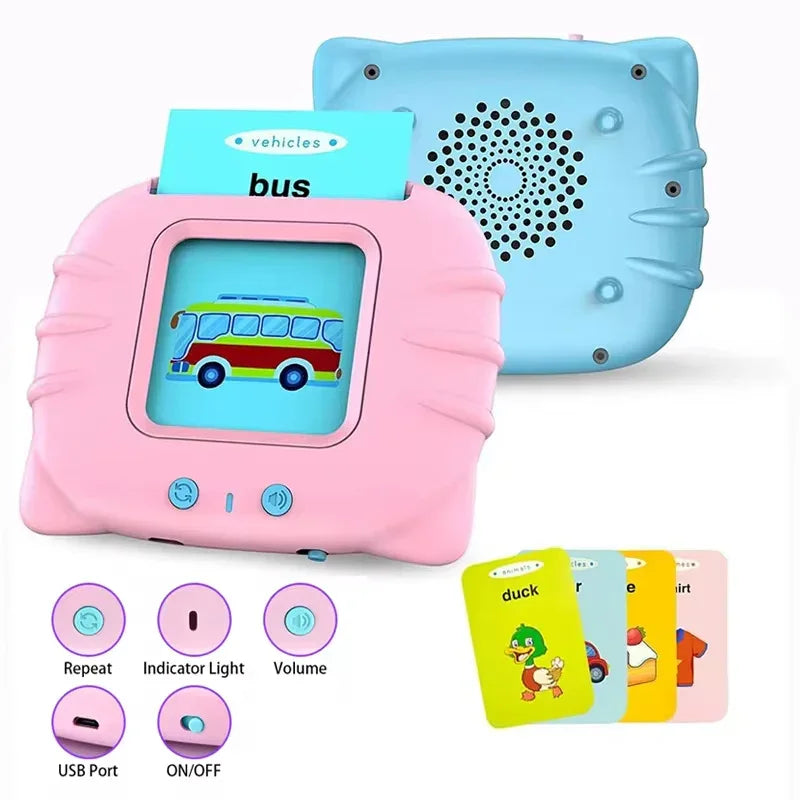 Bilingual Card Early Education Machine | English Learning Toy for Kids | 112 Flash Cards | Rechargeable Talking Educational Device - Kidohop