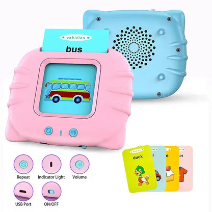 Bilingual Card Early Education Machine | English Learning Toy for Kids | 112 Flash Cards | Rechargeable Talking Educational Device - Kidohop