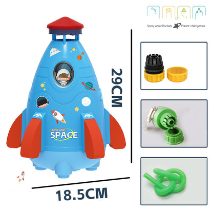 Flying Space Rocket Sprinkler for Kids – 360° Rotating Outdoor Water Toy, Garden Hose Attachment & DIY Stickers