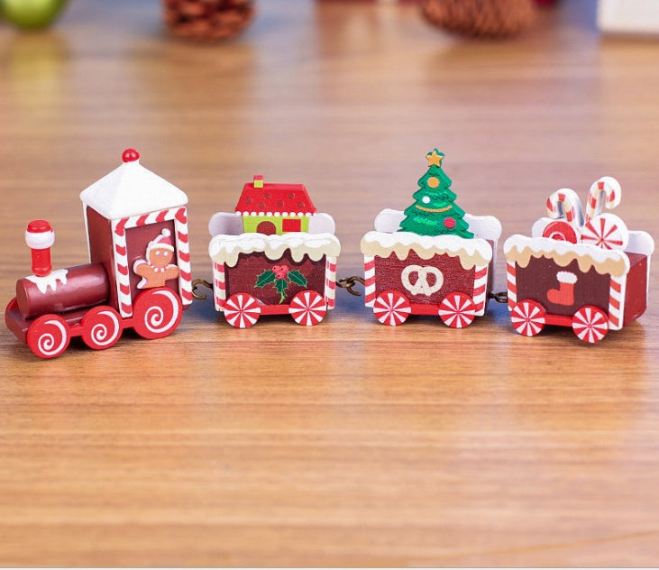 4pcs Mini Wooden Christmas Train Toys