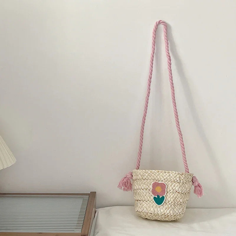 Children's Straw Handmade Knitted Messenger Bag - Kidohop