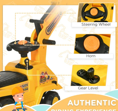 3-in-1 Ride-On Excavator, Digger Scooter & Pulling Cart for Kids - Kidohop
