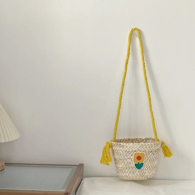 Children's Straw Handmade Knitted Messenger Bag - Kidohop