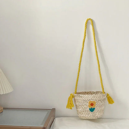 Children's Straw Handmade Knitted Messenger Bag - Kidohop