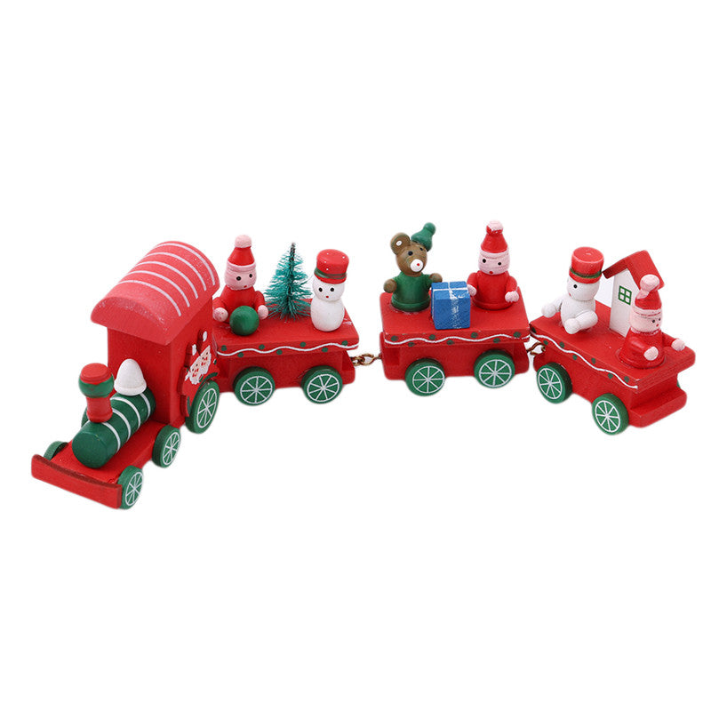 4pcs Mini Wooden Christmas Train Toys
