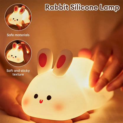 Cute LED Rabbit Night Light – Touch Sensor Silicone Kids Bedside Lamp
